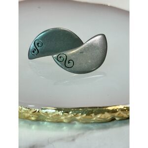 Sterling Silver Crescent Shaped Stud Earrings with Geometric Engraved Design